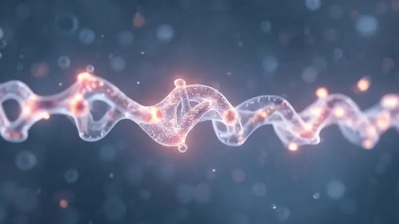 Ilustração 3D de uma molécula de proteína para representar a análise nutricional completa do whey.