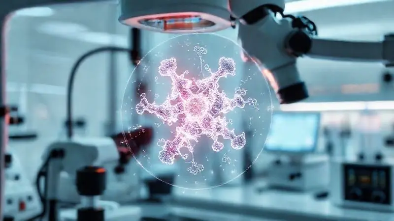 Ilustração artística de um cientista analisando a estrutura molecular de uma proteína em um laboratório, representando o método de avaliação DIAAS.