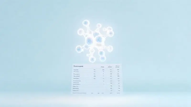 Ilustração conceitual de uma molécula de proteína flutuando sobre um gráfico, representando a análise da tabela nutricional do whey.