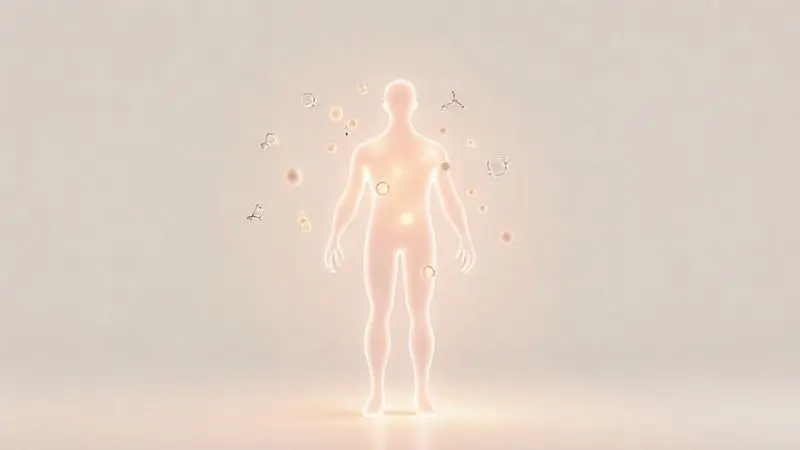 Ilustração conceitual mostrando a absorção de proteínas de suplementos pelo corpo, representando o objetivo do whey protein na dieta.