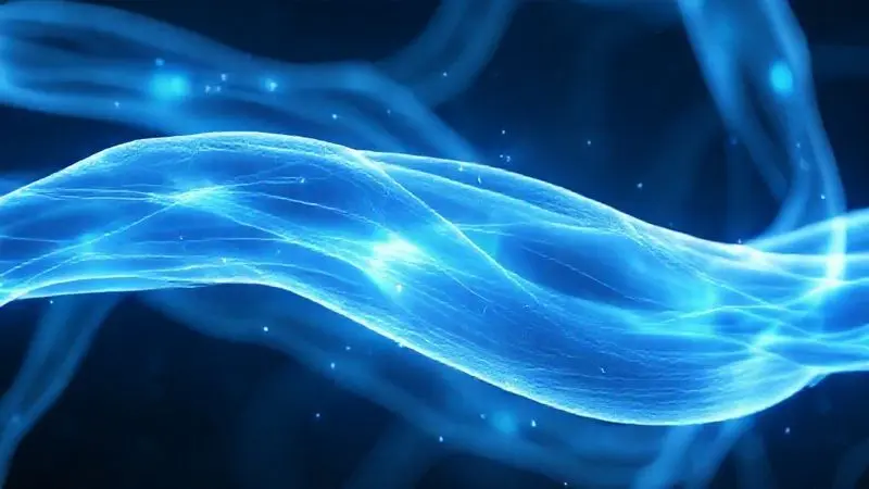 Render 3D de fibras musculares se regenerando e fortalecendo após o exercício, simbolizando a recuperação e o aumento da performance.