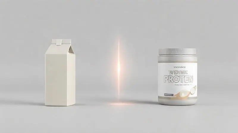 Comparativo ilustrativo entre bebida proteica pronta (whey de caixinha) e whey protein em pó, mostrando as duas opções lado a lado para escolha.