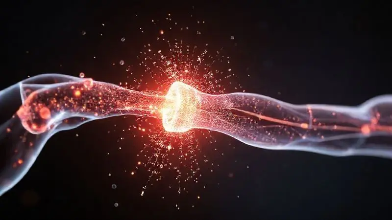 Render artístico de uma fibra muscular se regenerando com partículas de nutrientes para ilustrar os benefícios gerais do whey protein da Black Skull.