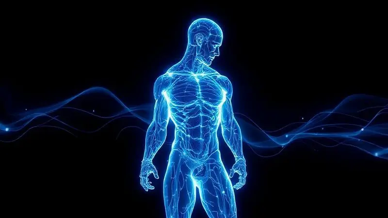 Ilustração artística dos benefícios do whey protein, mostrando a reconstrução e fortalecimento das fibras musculares de uma figura atlética.