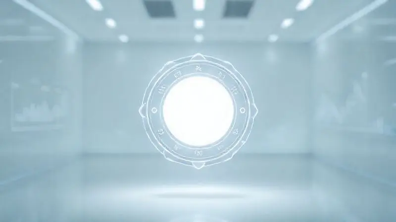 Render 3D de um selo de qualidade abstrato e brilhante em um ambiente de laboratório, simbolizando as certificações e a pureza do whey protein.