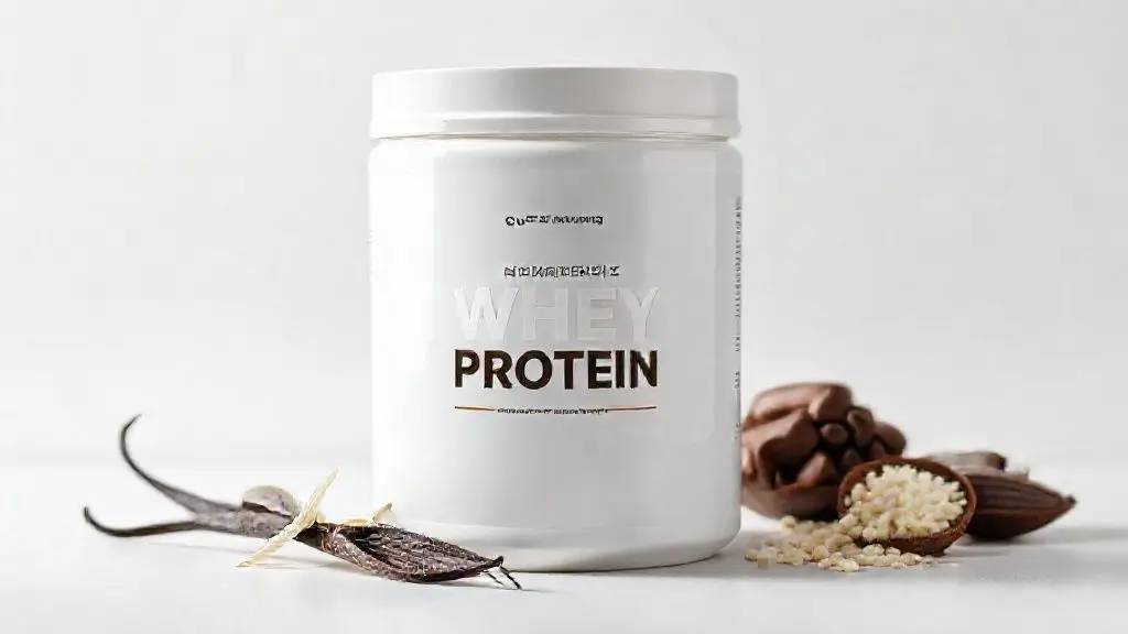 Análise completa da Chef Whey, mostrando um pote de whey protein gourmet sem marca ao lado de ingredientes de alta qualidade, representando seus sabores únicos.