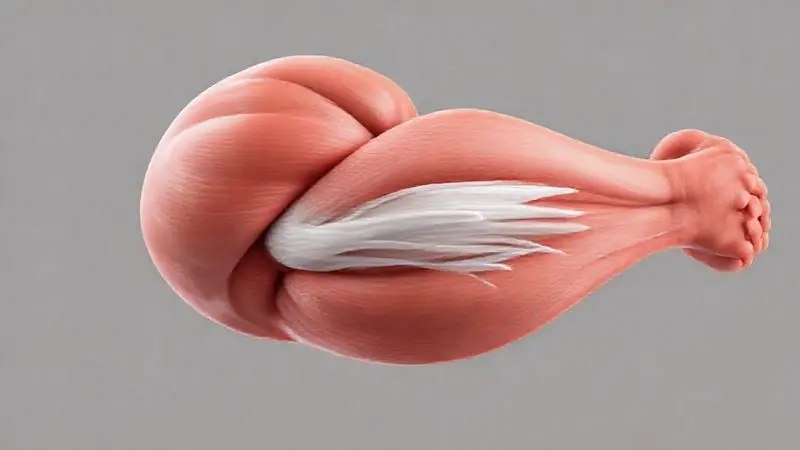 Ilustração 3D em corte transversal de um músculo mostrando as fibras crescendo, explicando visualmente o processo de hipertrofia muscular.