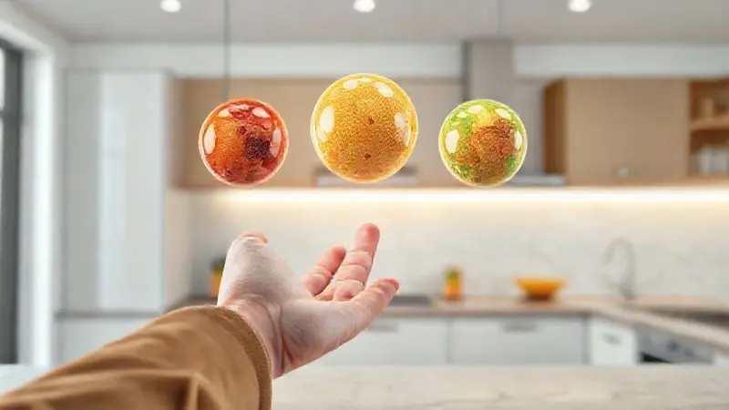 Ilustração conceitual de uma pessoa escolhendo entre diferentes opções de sabores de whey, representando o processo de decisão.