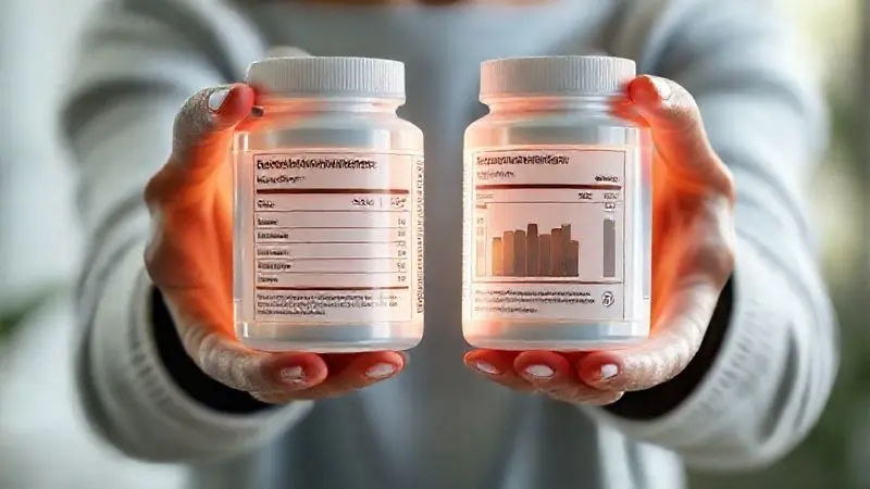 Ilustração de uma pessoa comparando rótulos nutricionais conceituais para demonstrar como escolher o melhor whey de carne.