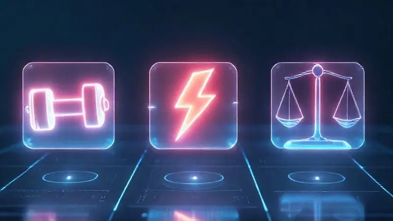 Ilustração artística com ícones representando diferentes objetivos como ganho de massa, energia e controle de peso para escolher o whey ideal.