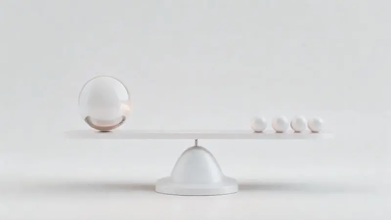 Balança conceitual comparando a qualidade superior de um produto contra concorrentes, ilustrando um comparativo de marcas de whey.