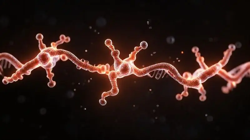 Ilustração conceitual da composição e dos ingredientes do 3 Whey Top Taste, mostrando moléculas de proteína e aminoácidos.