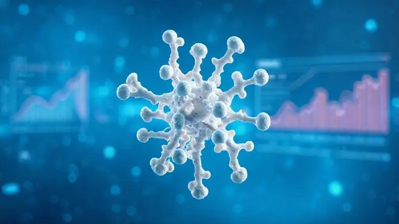 Ilustração 3D da molécula de proteína para representar a composição e informação nutricional do whey protein.