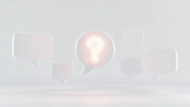 Ilustração com balões de diálogo e um ponto de interrogação para a seção de perguntas frequentes sobre o whey protein.