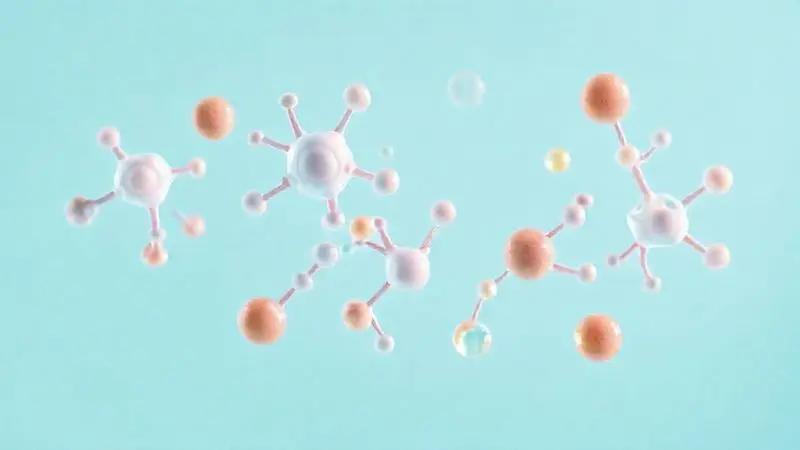 Render artístico 3D dos principais ingredientes do Nutren Protein, como moléculas de proteína e vitaminas, ilustrando sua ação no corpo.