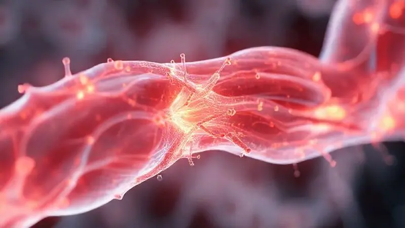 Ilustração conceitual mostrando a estrutura de uma fibra muscular se fortalecendo, representando o ganho de massa.