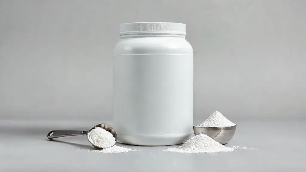 Pote de whey protein sem lactose em um fundo de estúdio, representando as melhores opções de suplementos para intolerantes à lactose.