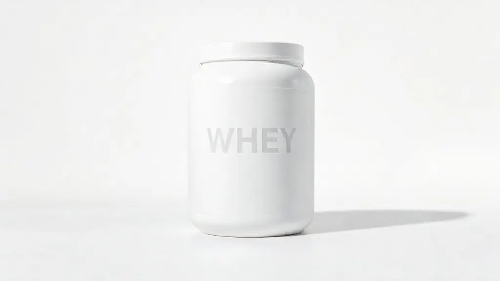 Pote de whey protein que não dá espinha, em um cenário de estúdio limpo e profissional, ideal para quem tem tendência à acne.