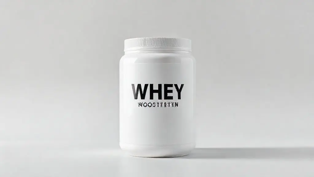 Pote de whey protein para emagrecer em destaque sobre um fundo de estúdio, representando os melhores suplementos para perda de peso.