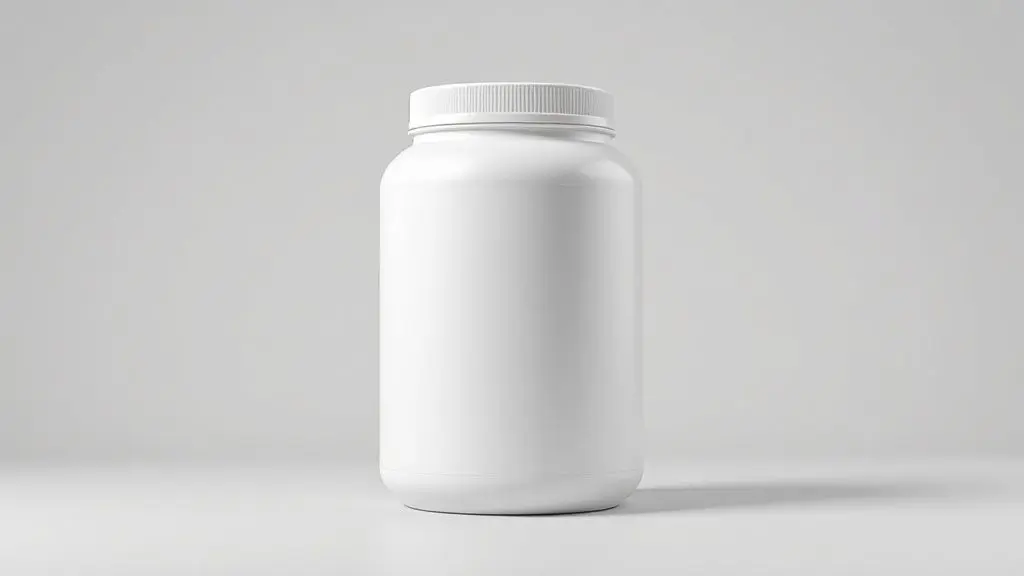 Análise completa do Whey Vitafor: um pote de whey protein sem marca sobre um fundo neutro, representando os melhores tipos de suplemento da marca.