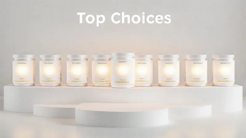 Ilustração conceitual das dez melhores proteínas veganas de 2025, representadas por embalagens abstratas em um pódio.