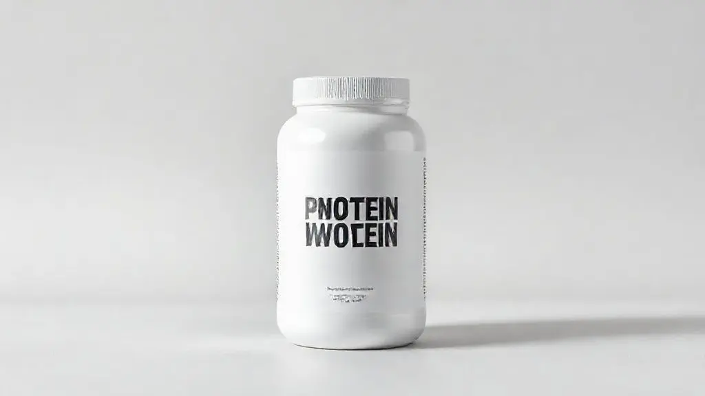 Análise completa para saber se Nutren Protein é bom, com um pote do suplemento totalmente sem marca em destaque para a review do produto.