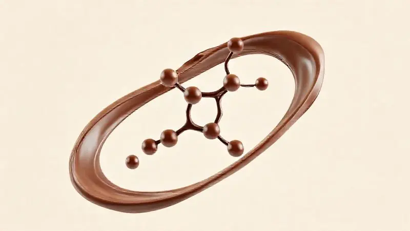 Ilustração conceitual do que é o Whey Toddy, mostrando uma molécula de proteína entrelaçada com um fluxo de chocolate líquido para representar sua fórmula.