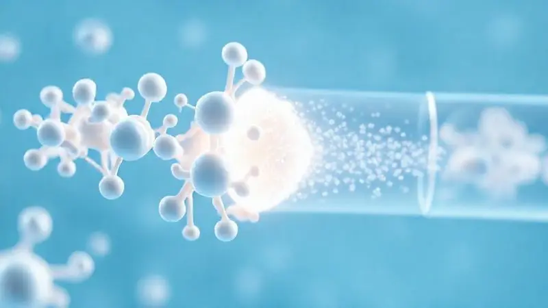 Ilustração conceitual do processo de filtragem molecular para criar whey protein sem lactose, mostrando a separação das partículas.