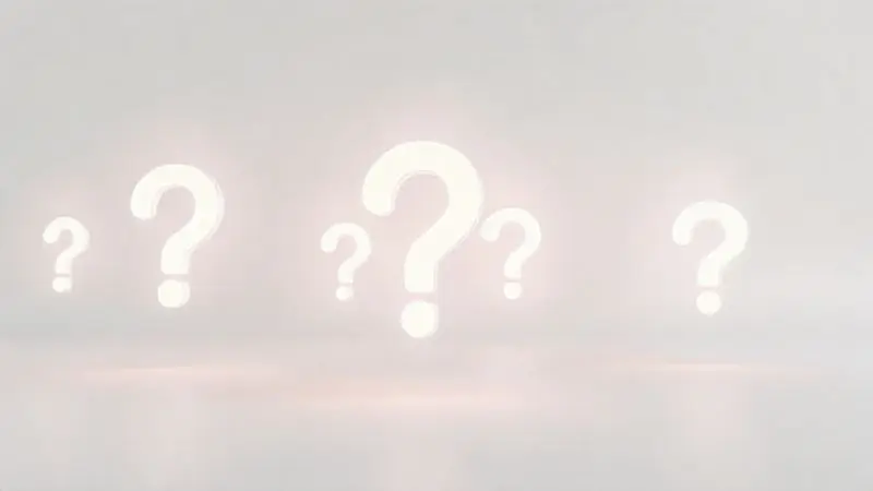 Ilustração com vários pontos de interrogação flutuando, representando a seção de perguntas frequentes sobre sabores de whey.