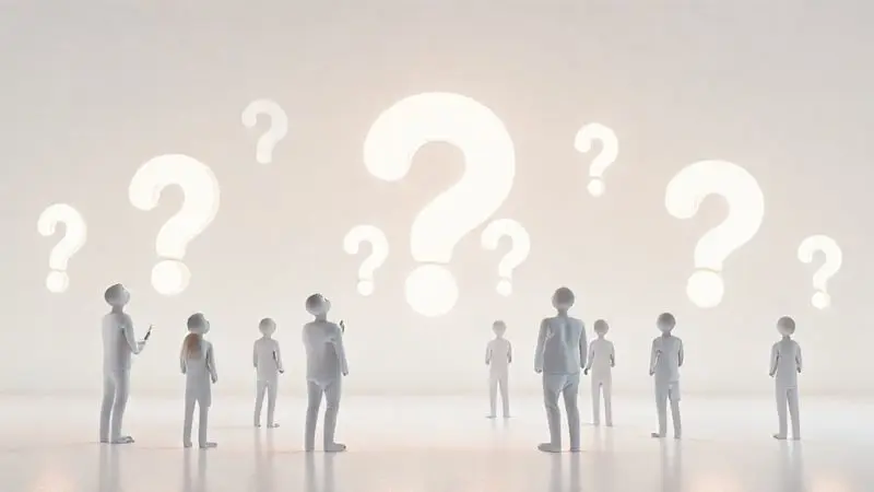 Ilustração representando as perguntas frequentes sobre o Super Whey, com pessoas buscando respostas e informações sobre o produto.