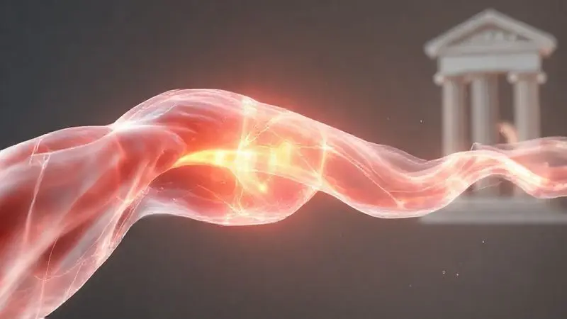 Ilustração representando os principais benefícios do whey protein para a recuperação e crescimento muscular, com uma fibra muscular sendo fortalecida.