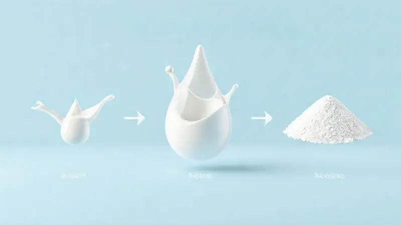 Ilustração conceitual do processo de produção do whey protein, mostrando a transformação do leite em pó por meio da filtragem.