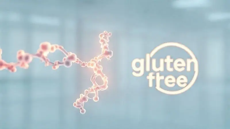 Ilustração conceitual de uma molécula de proteína de alto valor biológico, representando um suplemento de whey sem glúten.