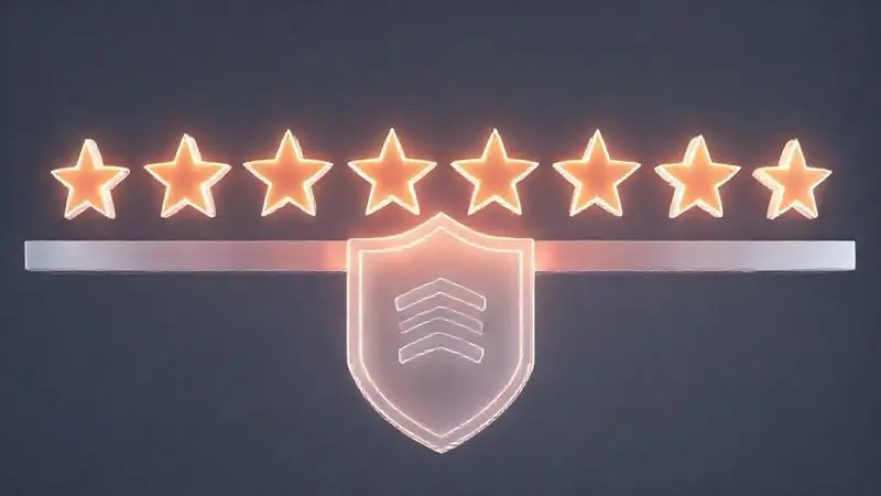 Conceito visual sobre a reputação da Dark Lab, mostrando um escudo de confiança e ícones de avaliação positiva de consumidores.