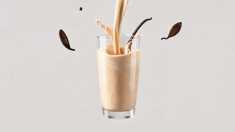 Render artístico mostrando a dissolução perfeita de um whey protein gourmet em um copo, destacando o sabor e a cremosidade do suplemento.