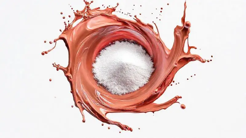 Ilustração artística de um pó de whey dissolvendo-se perfeitamente em um líquido colorido, representando a alta solubilidade e os sabores do suplemento.