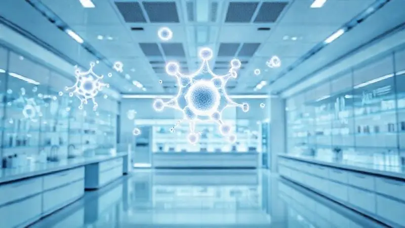 Ilustração conceitual de um laboratório de nutrição moderno, representando a tecnologia e a ciência por trás da Evolution Nutrition Lab.