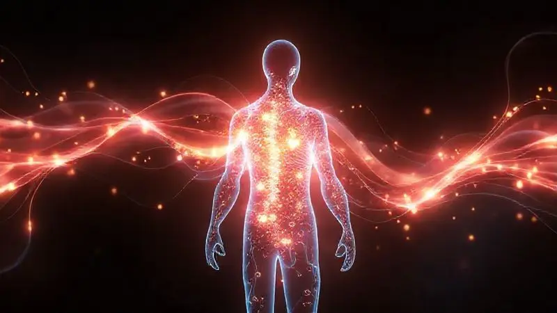 Ilustração artística do conceito de energia e metabolismo, mostrando o efeito das vitaminas B6 e B12 no corpo humano.