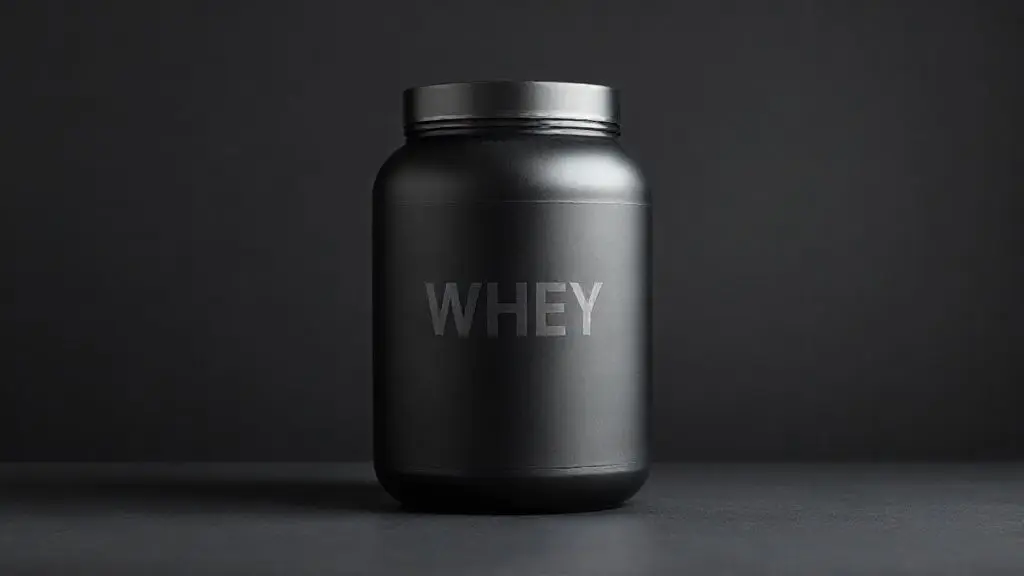 Pote de whey protein sem marca em um fundo escuro de estúdio, simbolizando a análise completa da linha Black Skull para descobrir se é boa.