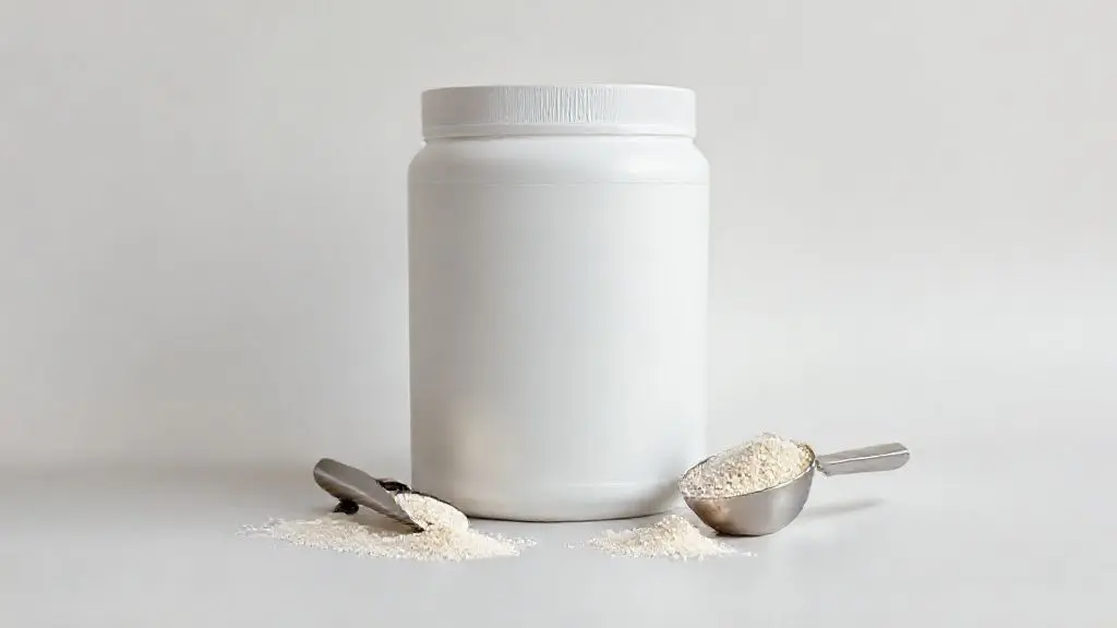 Pote de whey protein 100% pure da Bluster Nutrition em destaque, com um dosador ao lado, simbolizando a análise completa do suplemento.