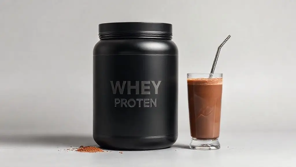 Análise do Whey de Toddy, mostrando um pote de whey protein de chocolate ao lado de um shake cremoso, ilustrando o sabor e a composição do suplemento.