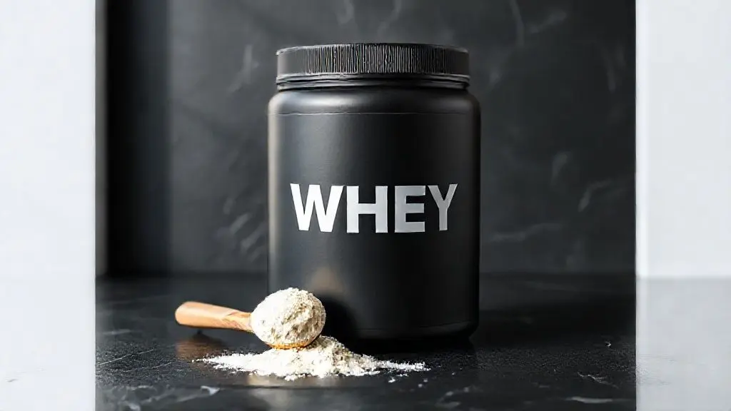 Análise completa do Whey Nutrata, com um pote de suplemento de proteína sem marca em um fundo limpo, representando a alta qualidade e os benefícios do produto.