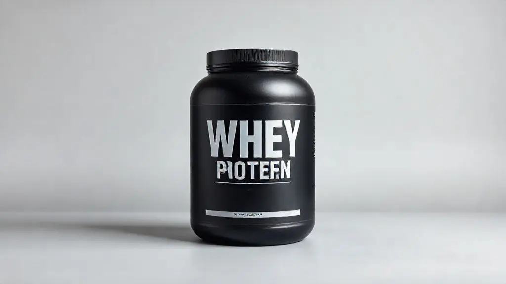 Análise completa do Whey Pretorian. A imagem mostra um pote de whey protein genérico, sem marca, em um fundo de estúdio para review do produto.