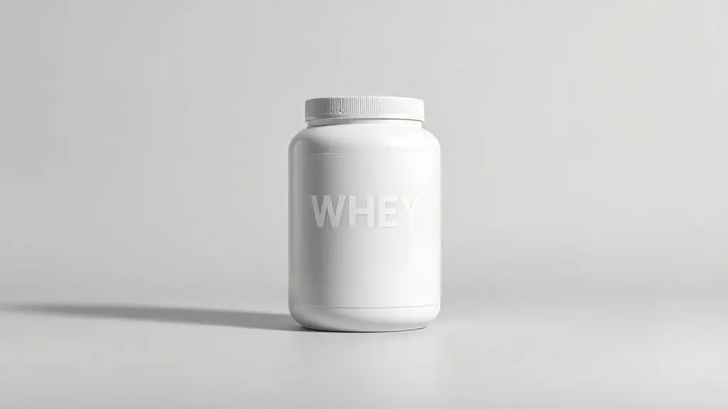 Pote de whey protein em destaque, representando a análise completa da linha 3VS, sobre um fundo de estúdio profissional e minimalista.