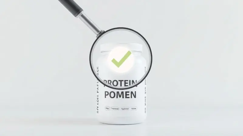 Ilustração representando a segurança e aprovação da ANVISA, com um pote de whey protein sendo inspecionado e recebendo um selo de qualidade.