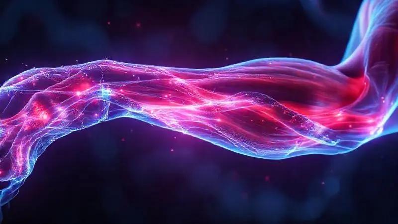 Ilustração 3D de fibras musculares se regenerando e crescendo, simbolizando o ganho de massa muscular auxiliado pelo whey protein.