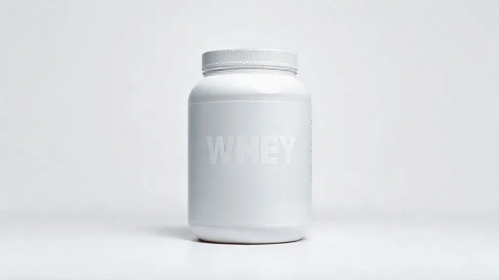 Análise completa do whey protein Iridium Labs, com um pote do suplemento sem marca em destaque em um fundo de estúdio profissional e limpo.