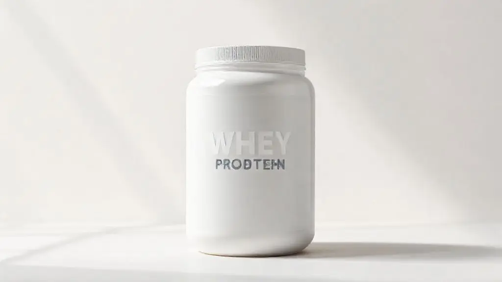 Análise completa do whey protein da WiseHealth, mostrando um pote do suplemento em destaque com iluminação de estúdio profissional e fundo neutro.